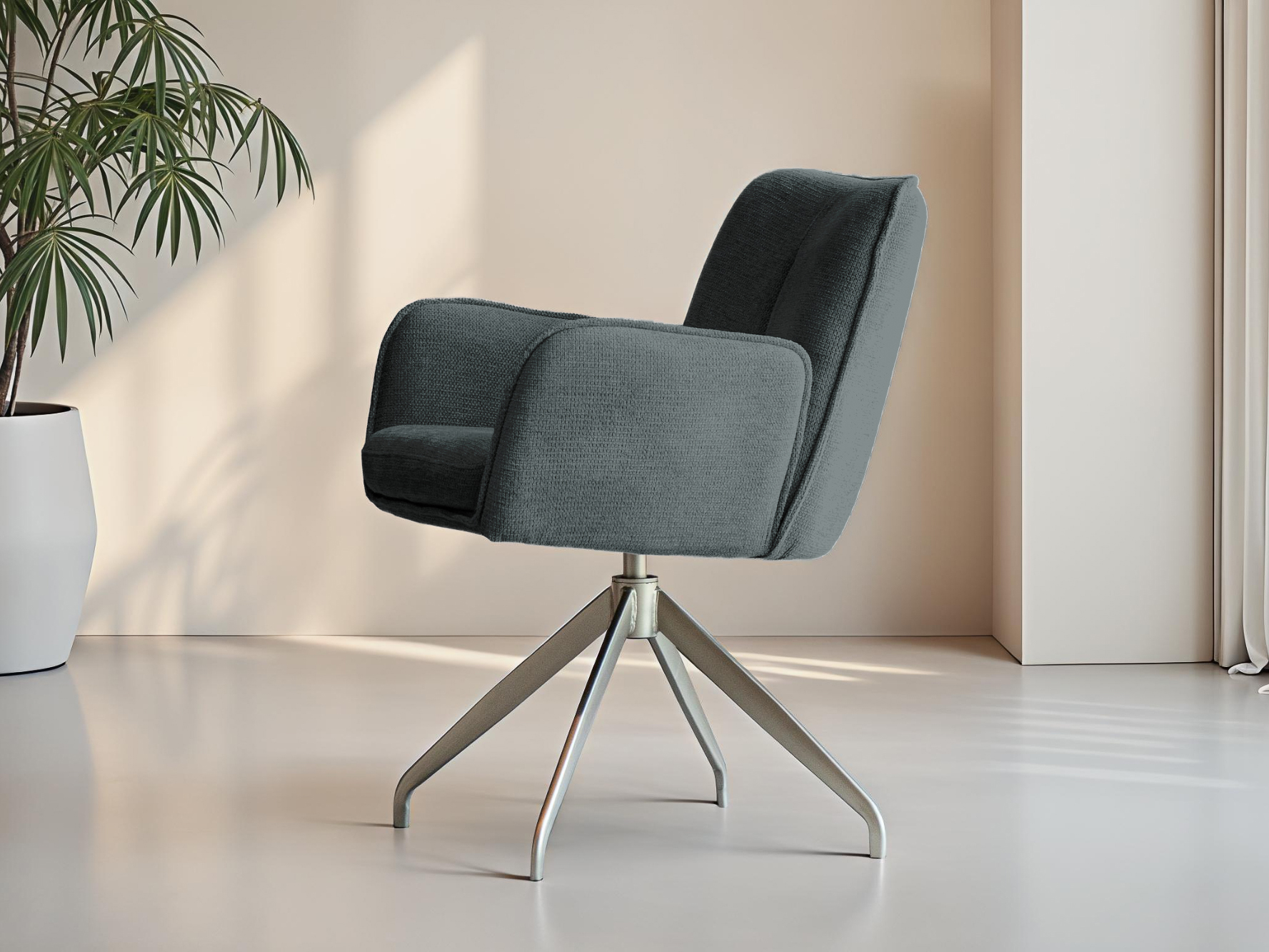 Eetkamerstoel met draaibare poot in zachte antraciet stof