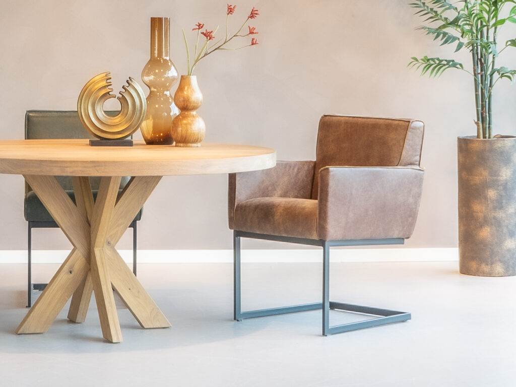 cognac leren eetkamerstoel