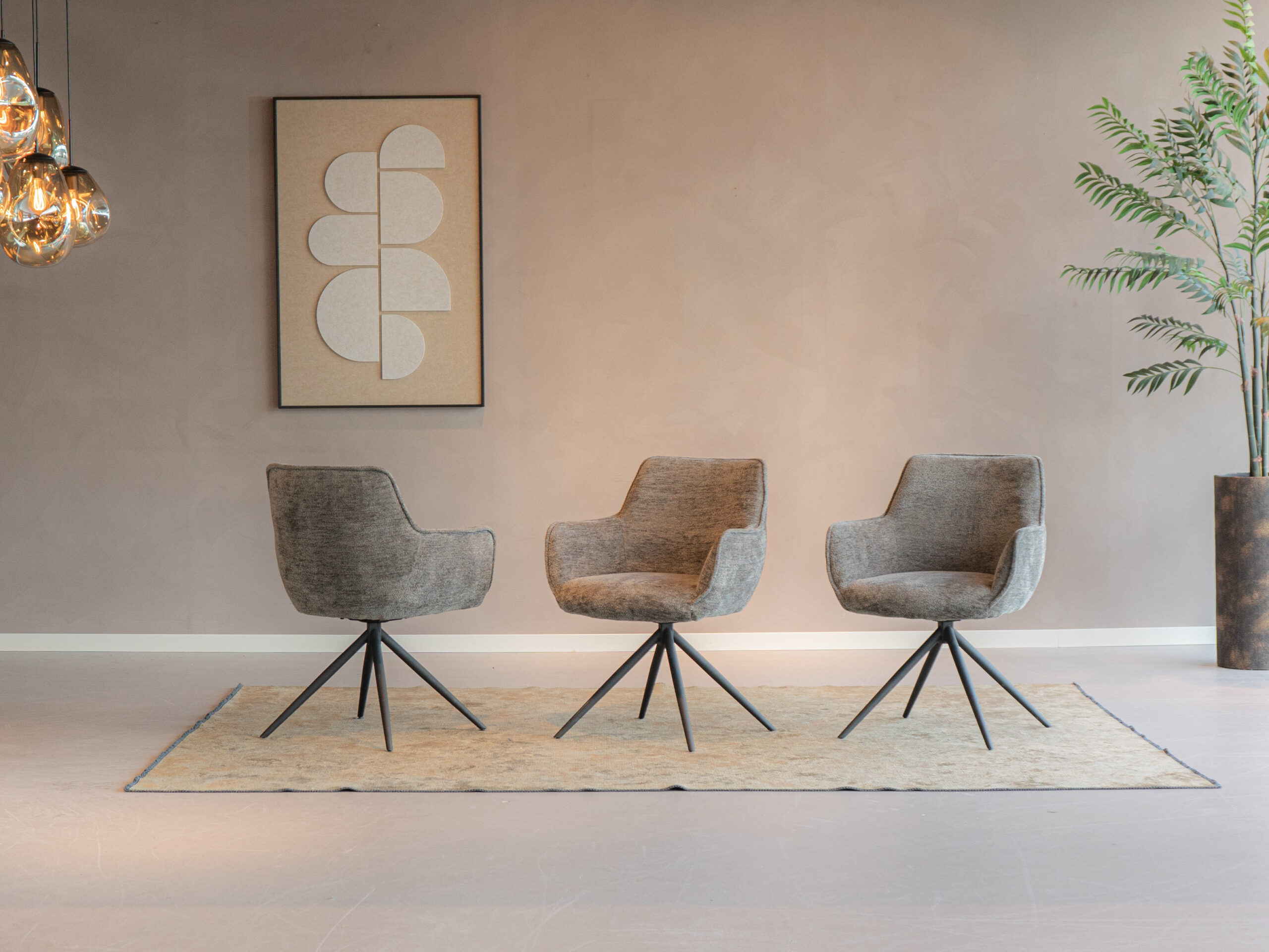 set van 3 eetkamerstoel grijs