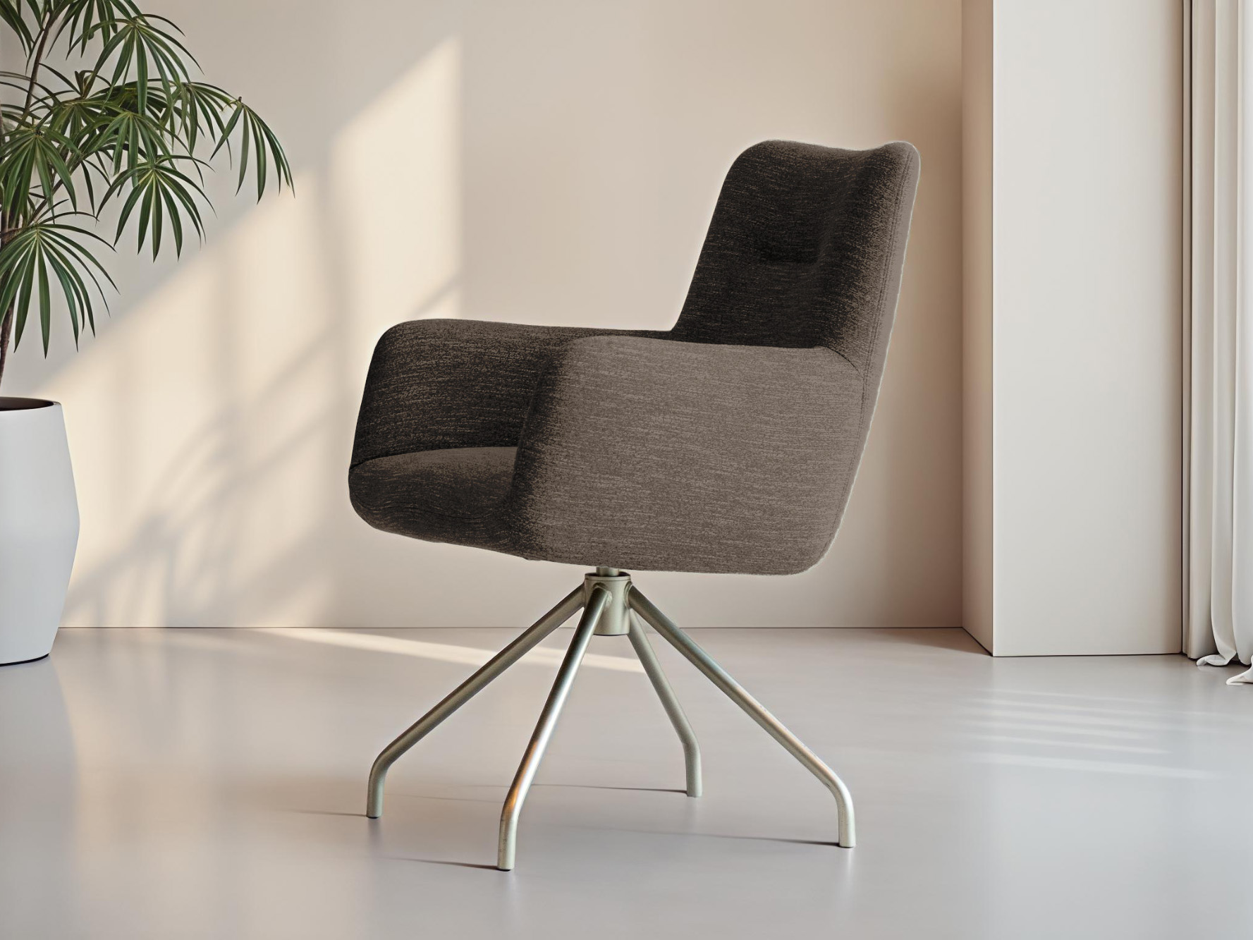 Eetkamerstoel in donkerbruin met eigentijdse vorm