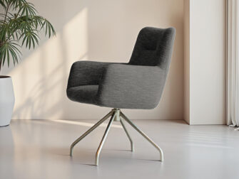 Licht zwart/grijze fluwelen eetkamerstoel met comfortabele zitvorm en hoge rug