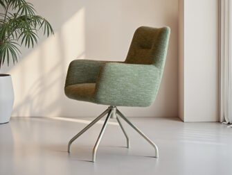 Eetkamerstoel met diepe groentint, comfortabele zitting en draaibaar design