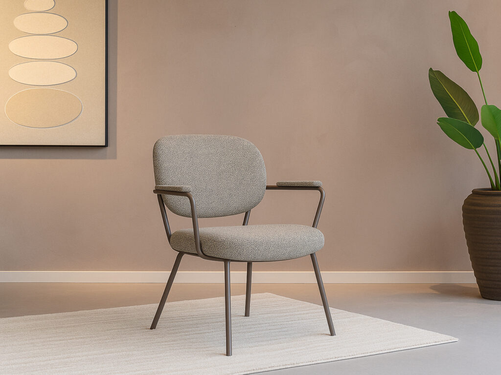 naturel kleurige eetkamerstoel met gekleurd frame