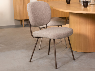 eetkamerstoel in mushroom Boucle met bronzen onderstel, zonder armleuning