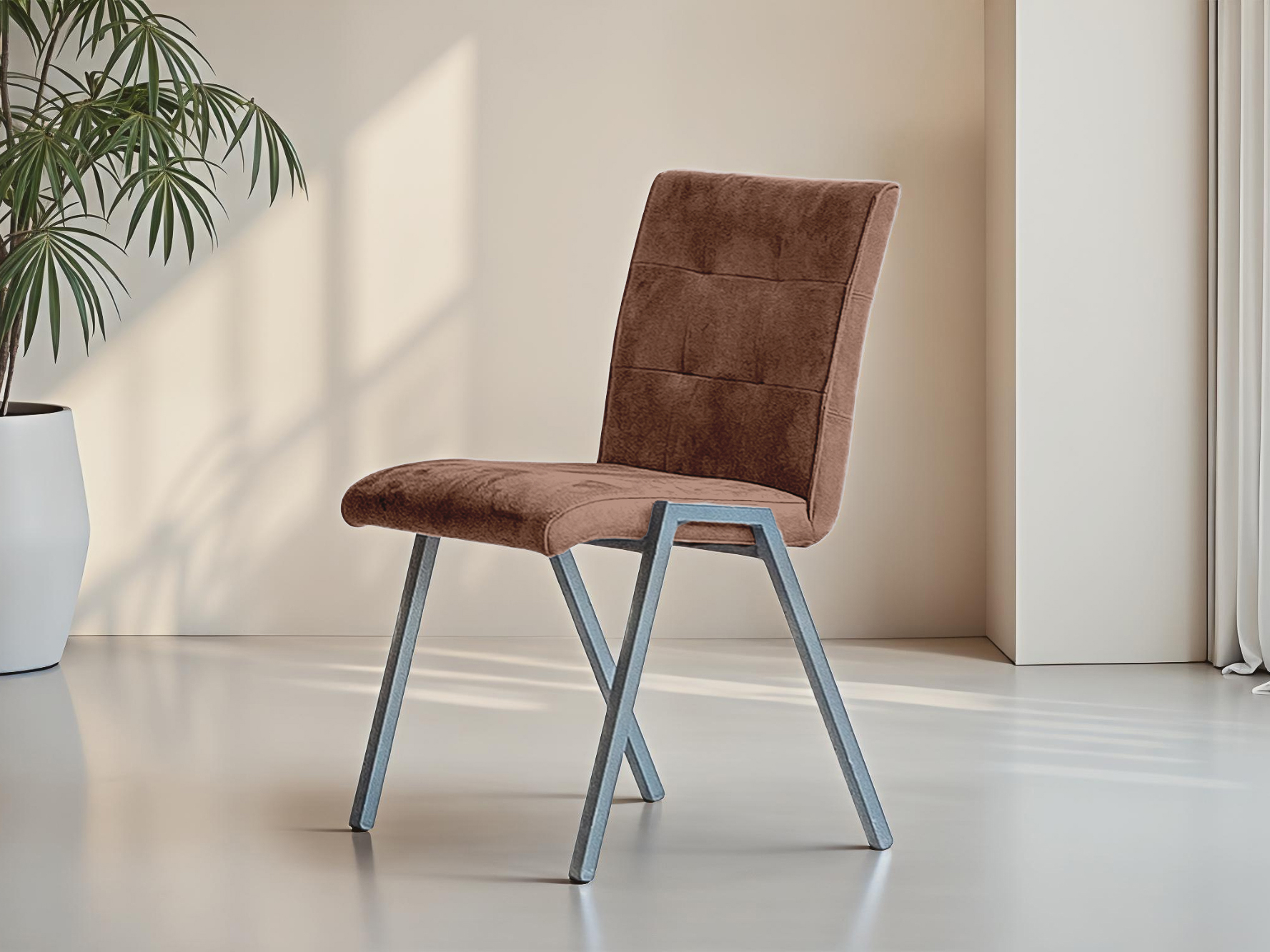 Eetkamerstoel met moderne capiton rug en actieve zitvorm