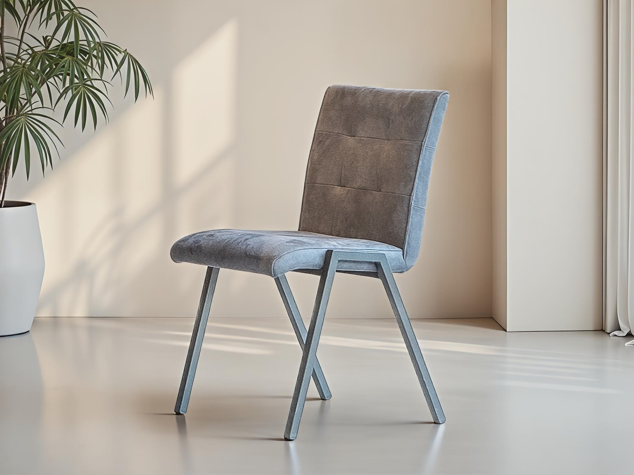 Schelpwit eetkamerstoel met minimalistisch design en eco-leder stoffering