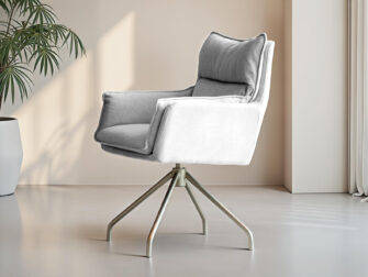 Stijlvolle draaibare eetkamerstoel met lichtgrijze bekleding en draaibaar onderstel