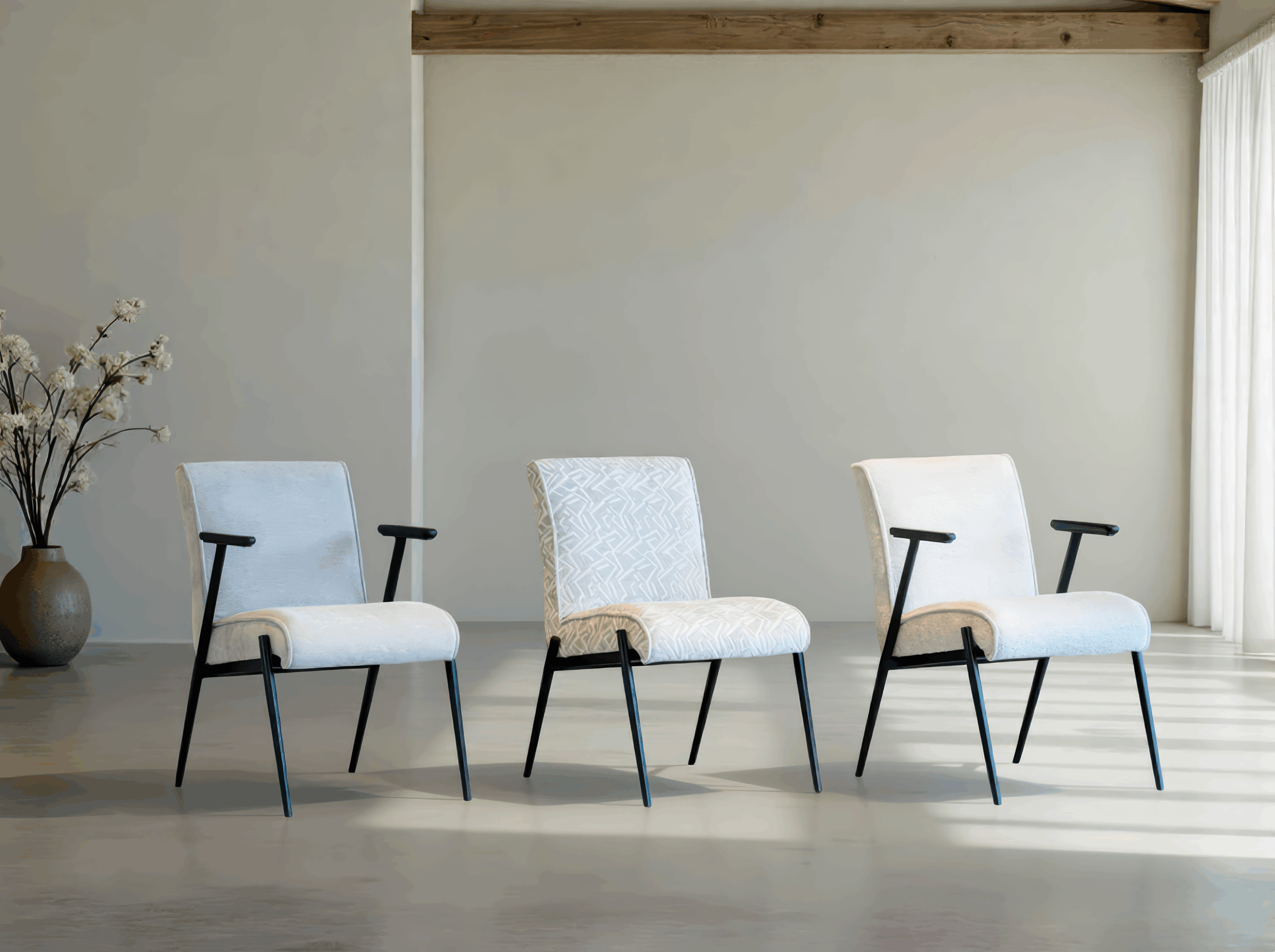 Eetkamerstoelen Florence - Eppic select - rinaldi frost met arm - sempre pearl zonder arm -  trenza pearl met arm