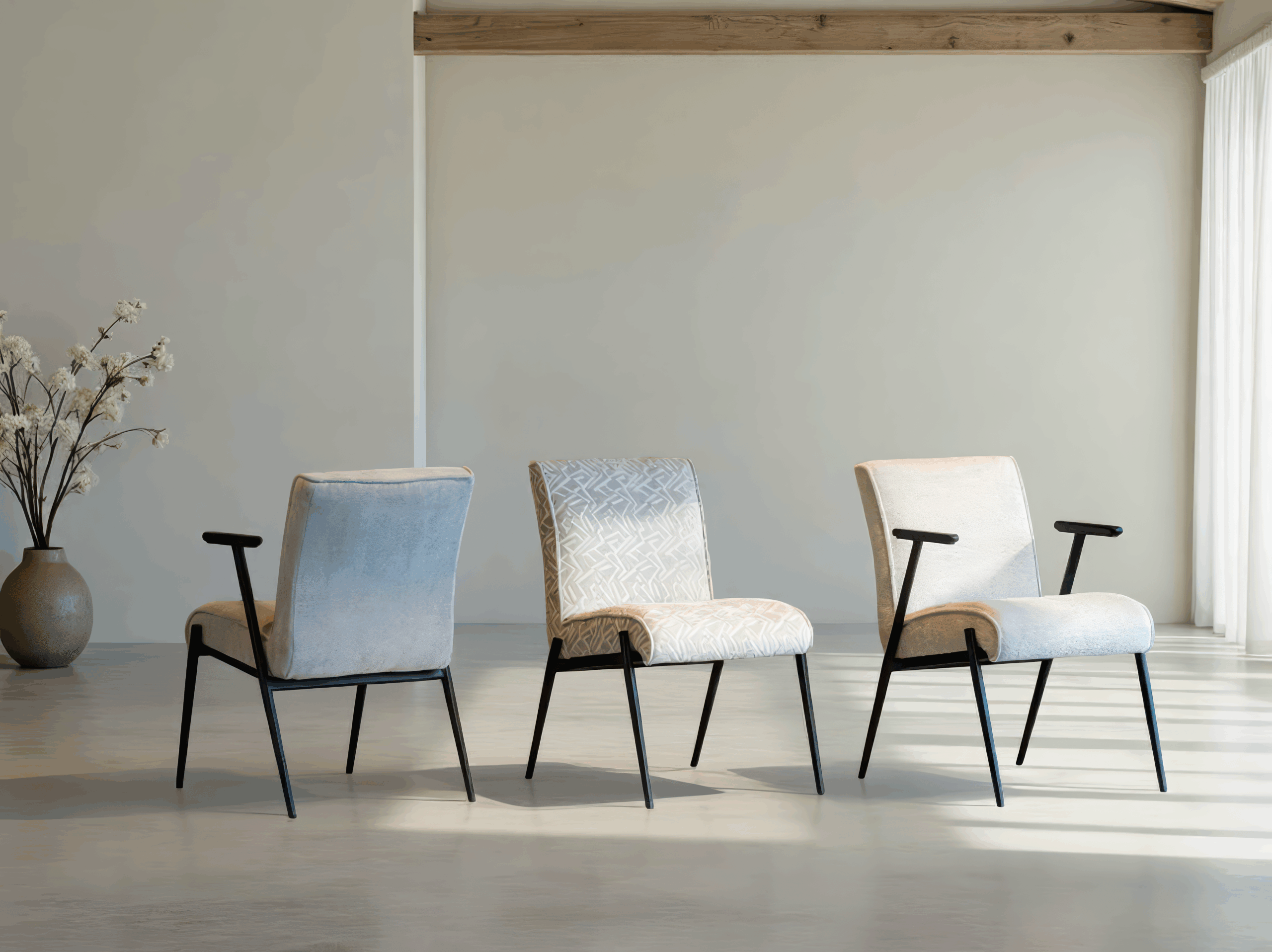 Eetkamerstoelen Florence - Eppic select - rinaldi frost met arm - sempre pearl zonder arm -  trenza pearl met arm