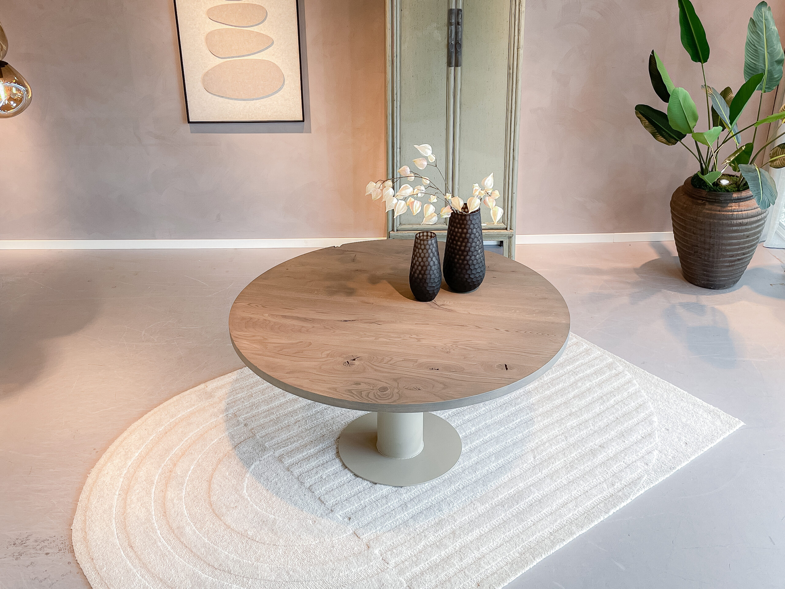 eettafel rond Ø150cm met dikke rand massief eiken