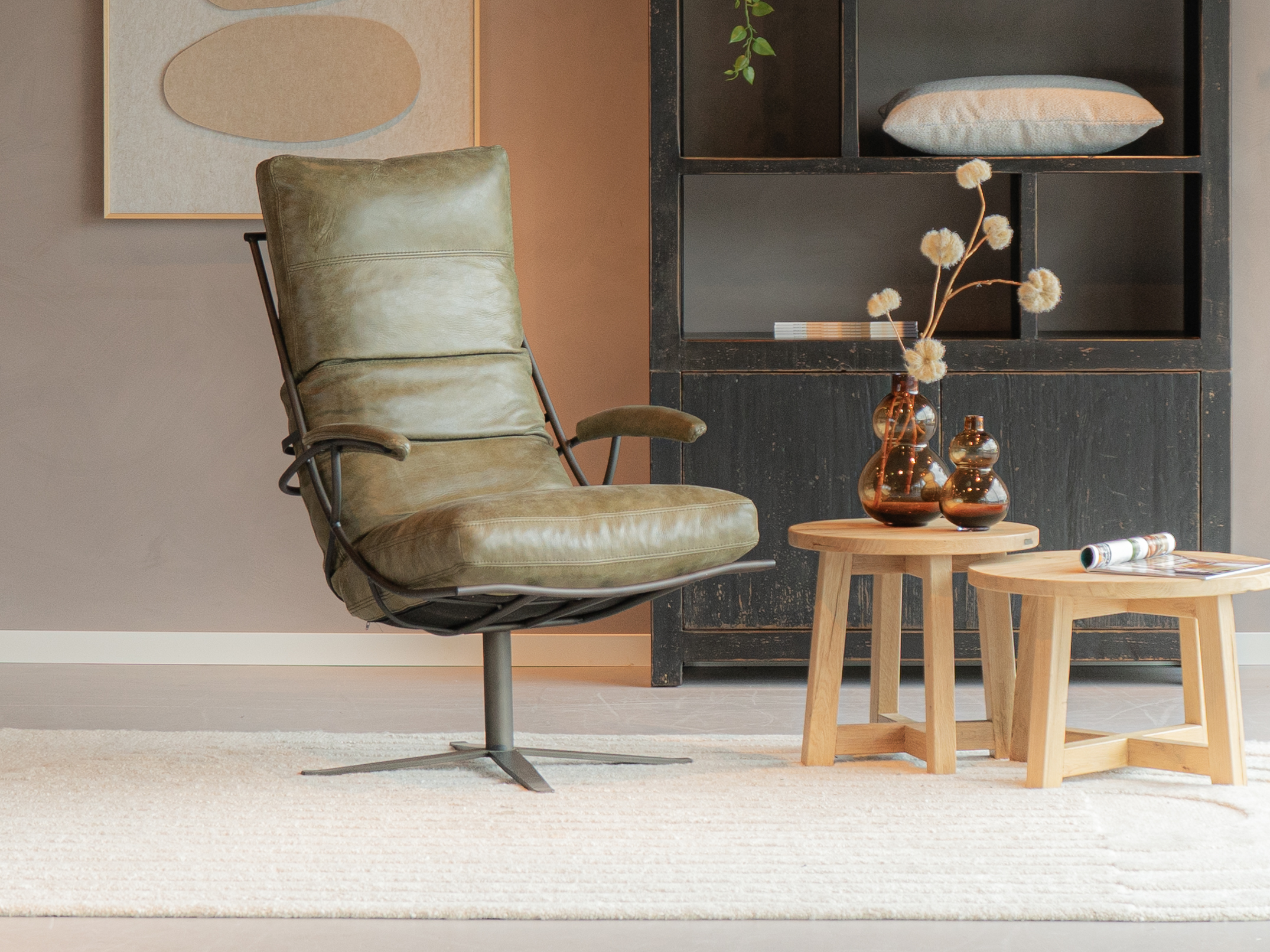 groene leren fauteuil