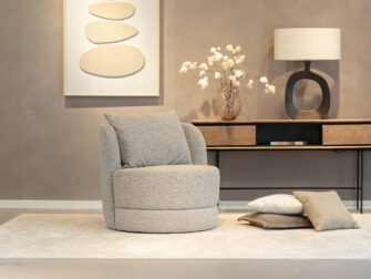 Draaibare fauteuil in grijze boucle stof