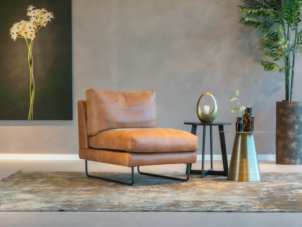 loungefauteuil modern cognac leer