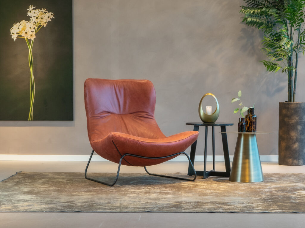 retro rode leren oorfauteuil