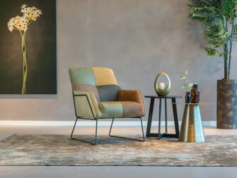 patchwork leren fauteuil in retro stijl