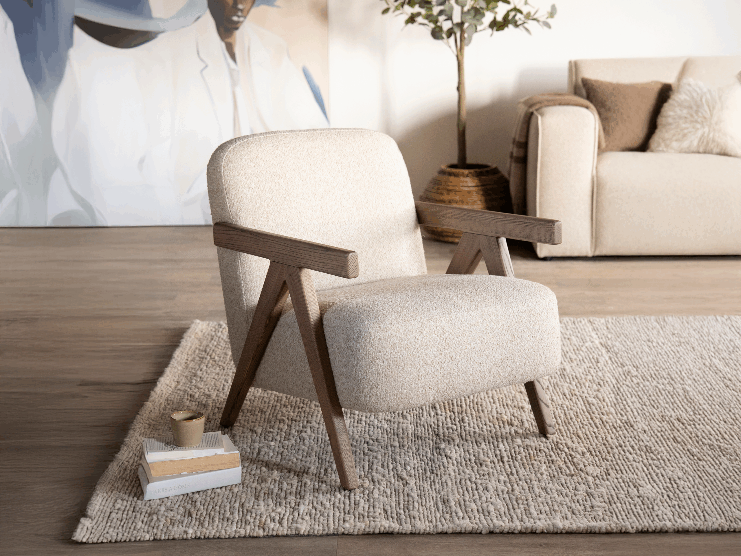 Fauteuil met brede rugleuning in een grove textuurprint