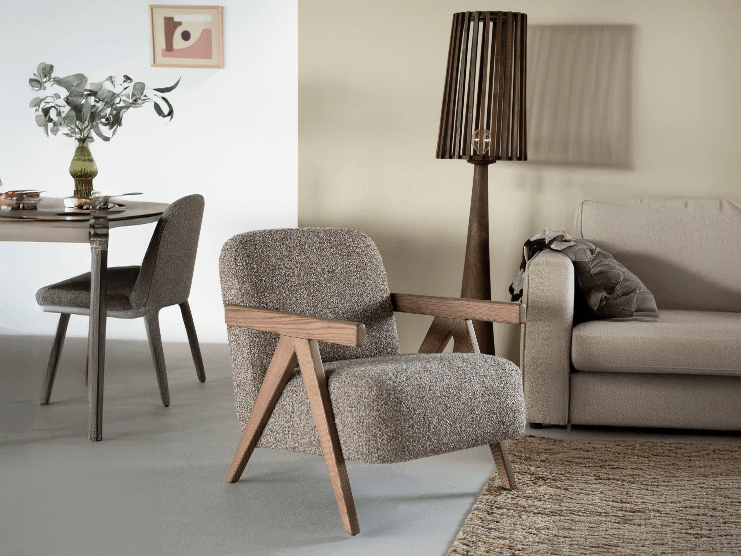 Modern gevormde fauteuil met geweven print