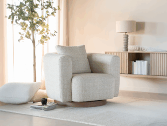 Fauteuil met grove geweven print en ronde armleuningen