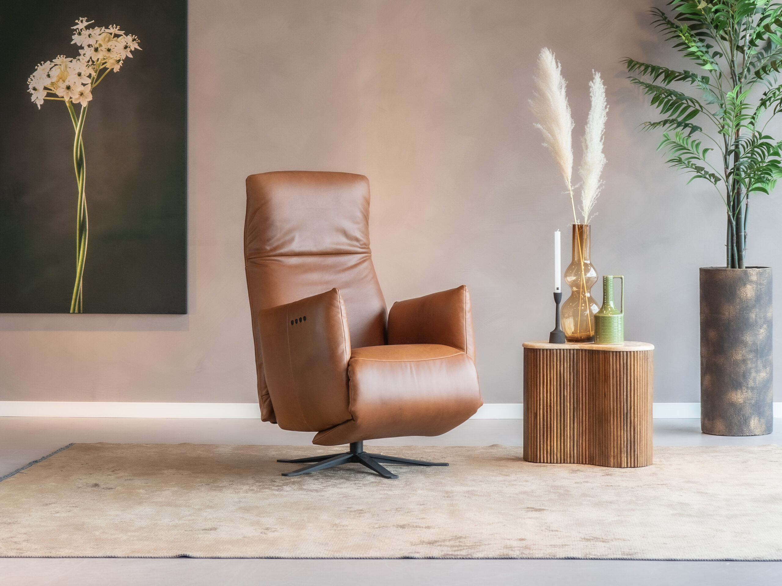 fauteuil in chilline cognac voor een verfijnde zithoek