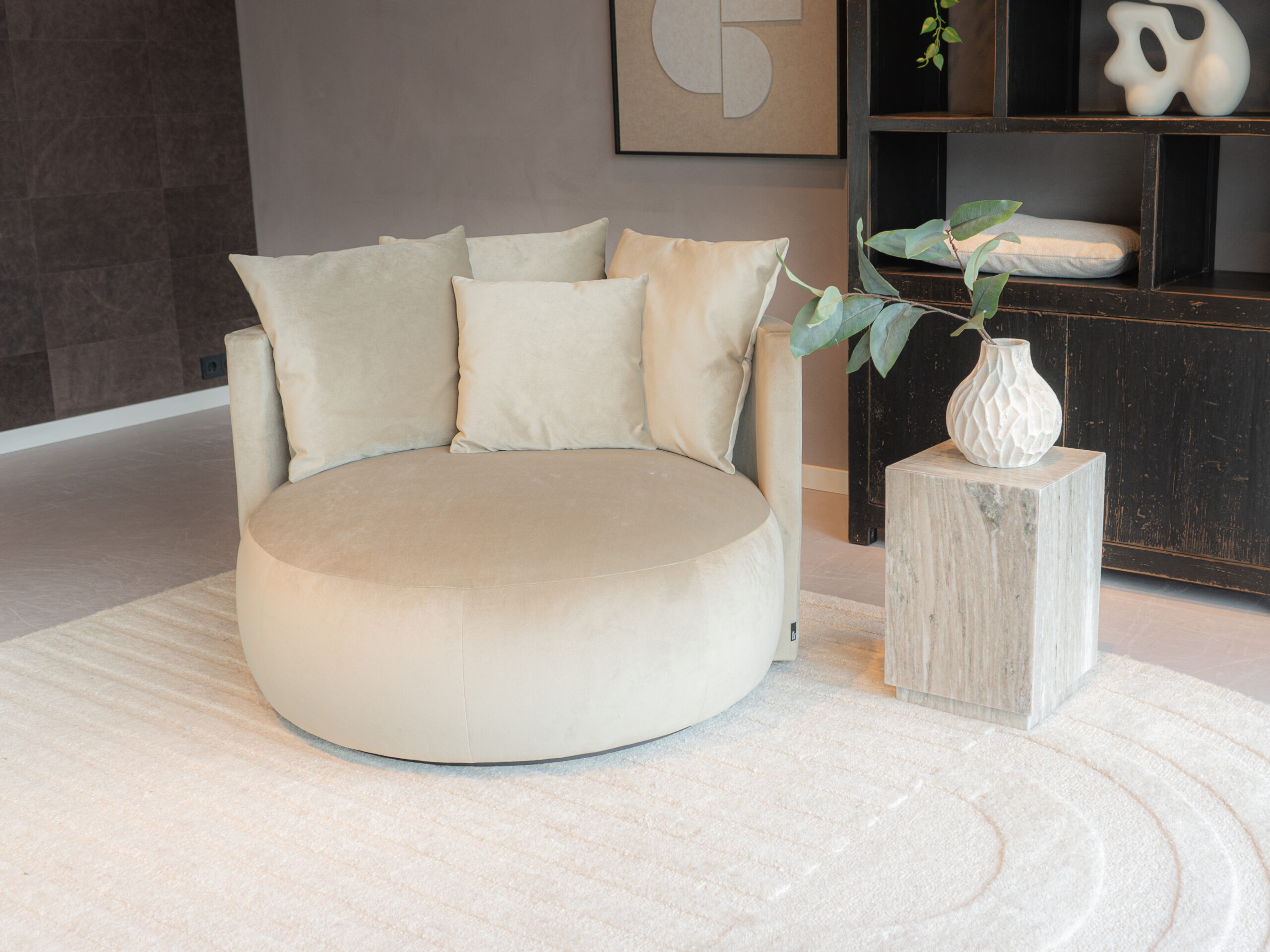 ronde fauteuil draaibaar velvet khaki