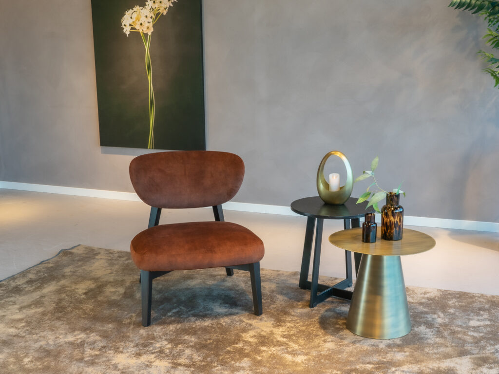 bruine velvet fauteuil zonder armleuningen