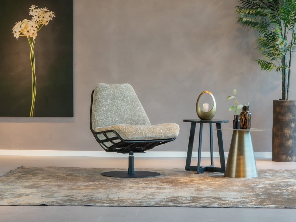 beige draaifauteuil stof met zwart frame