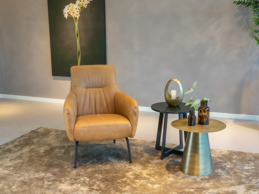 fauteuil vintage cognac leer