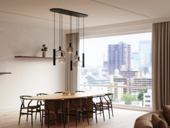 Hanglamp Como - 145x40cm - RAL 9005 - incl. 8x lichtbron luxe hanglamp met halve ovale plafondplaat in het zwart