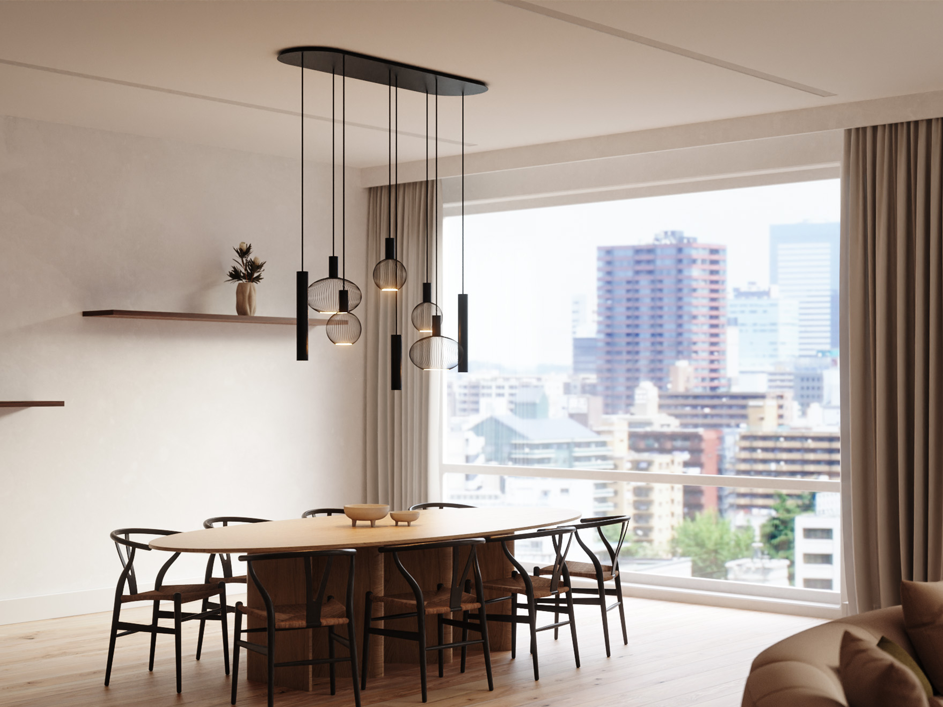 luxe hanglamp met halve ovale plafondplaat in het zwart