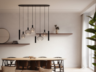 Hanglamp Como - 145x40cm - RAL 9005 - incl. 8x lichtbron Hanglamp met verschillende hoogtes aan halfronde basis