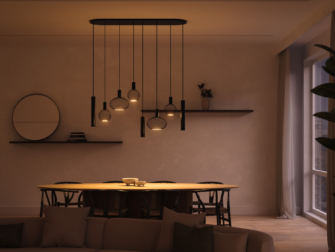 Hanglamp Como - 145x40cm - RAL 9005 - incl. 8x lichtbron hanglamp met warme uitstraling en halve plafondplaat