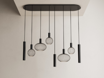 Hanglamp Como - 145x40cm - RAL 9005 - incl. 8x lichtbron Strakke hanglamp met ovale halve plafondbevestiging