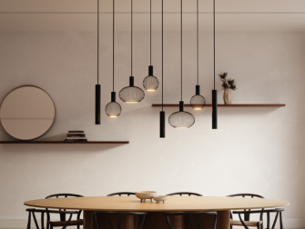 Hanglamp Como - 145x40cm - RAL 9005 - incl. 8x lichtbron Hanglamp met asymmetrische compositie aan halfronde plaat