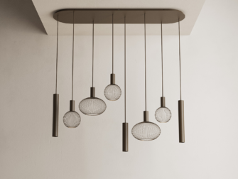 Hanglamp met verschillende hoogtes aan halfronde basis