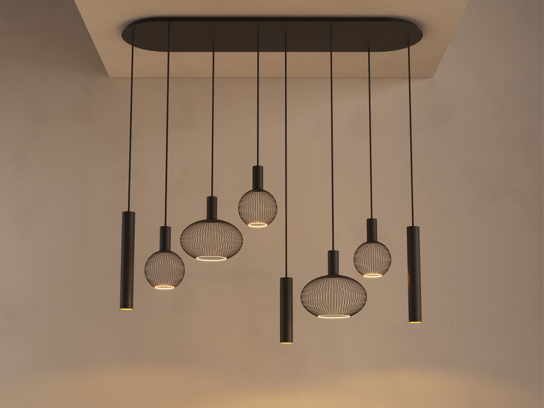 Moderne hanglamp met ovale halve plafondplaat
