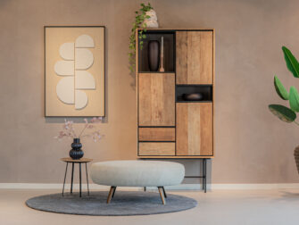 Hocker van bank Betis - mito beige - metaalkleur perle brown - met boekenkast Monastero organische hocker voor bij de bank