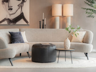 Poef Udine - africa leer - superblack - met salontafel Napels leren poef zwart