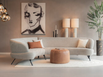 Poef Udine - africa leer - walnut ronde leren poef