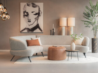 Poef Udine - africa leer - walnut - met salontafel Napels leren cognac poef kopen