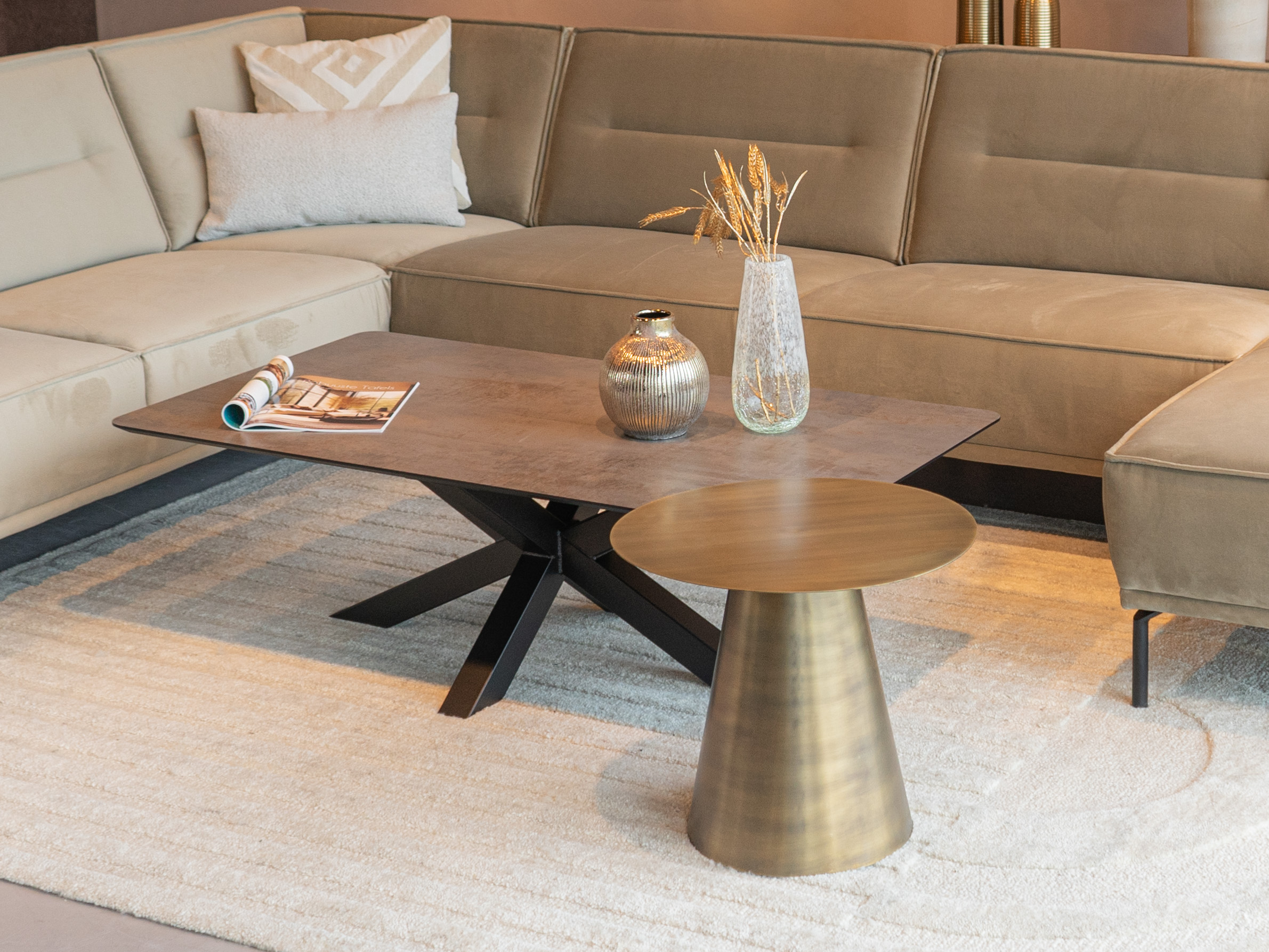 Salontafel Lerici - 130x70cm - rechthoek - oxid grey + salontafel Molina