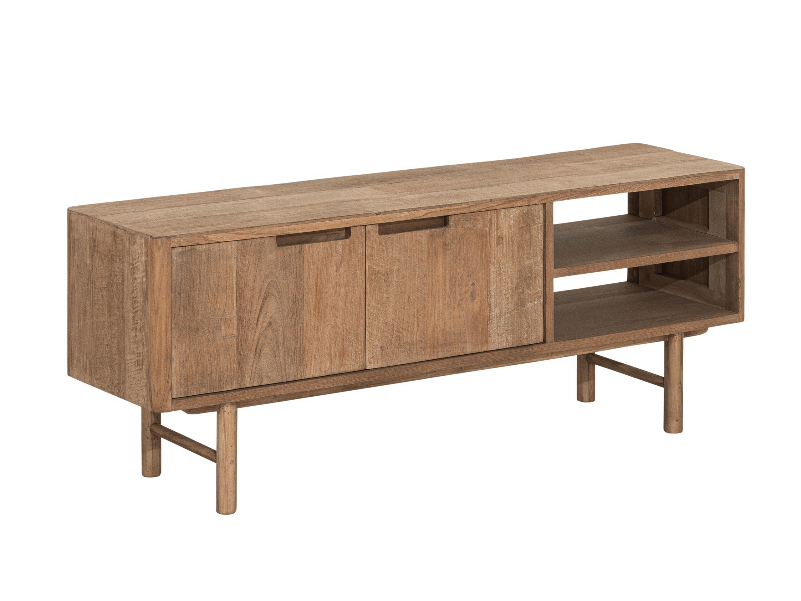 TV-meubel Dublin - 130x35x50cm - teakhout top - 2 open vakken - 2 deurs