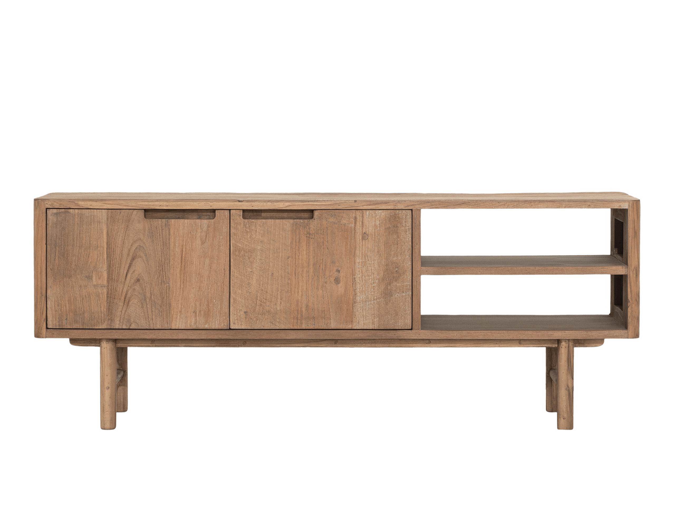 TV-meubel Dublin - 130x35x50cm - teakhout top - 2 open vakken - 2 deurs