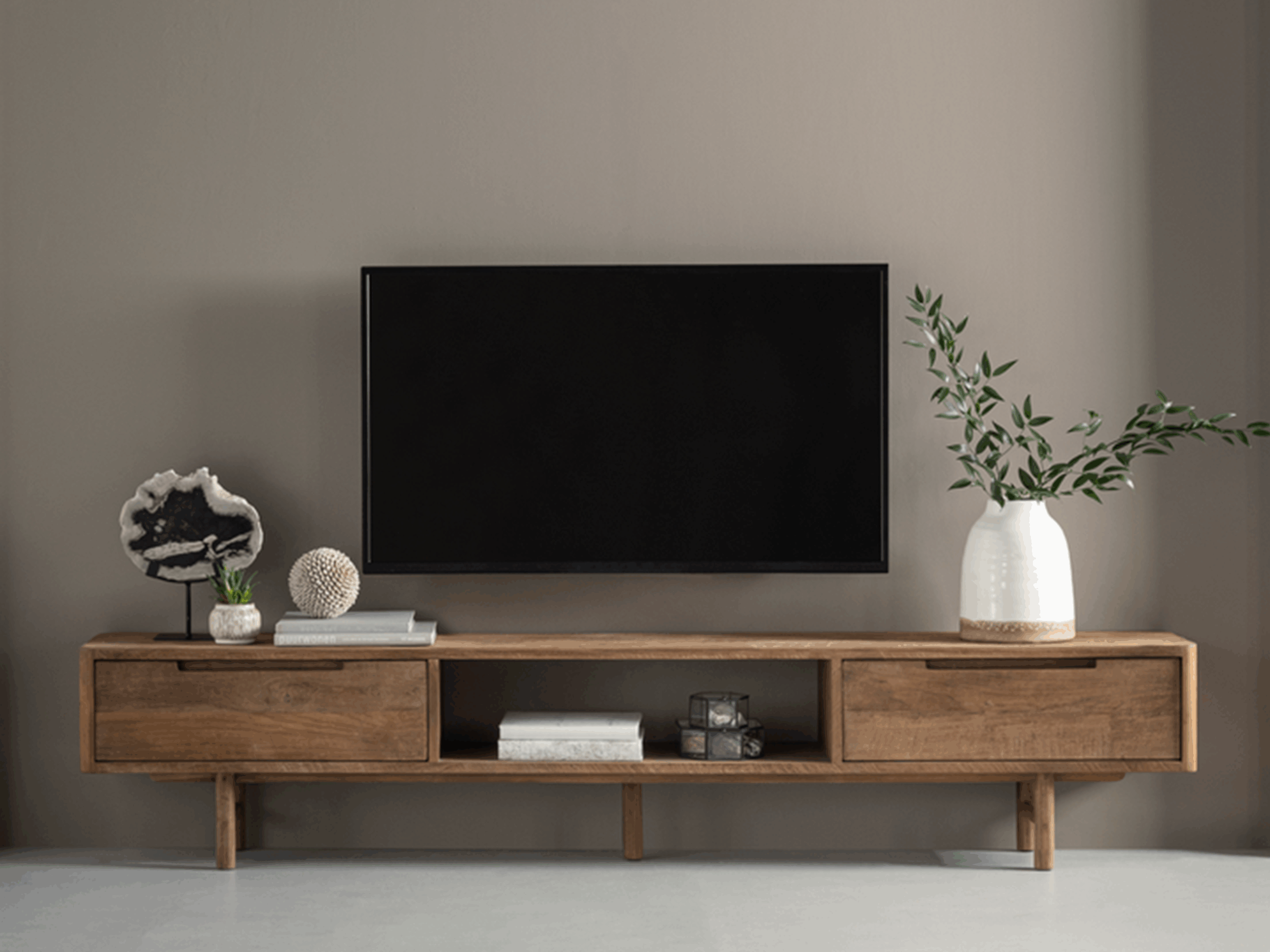 tv meubel van teakhout met laden