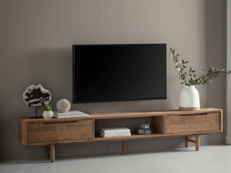 TV-meubel op pootjes en centrale open vakken