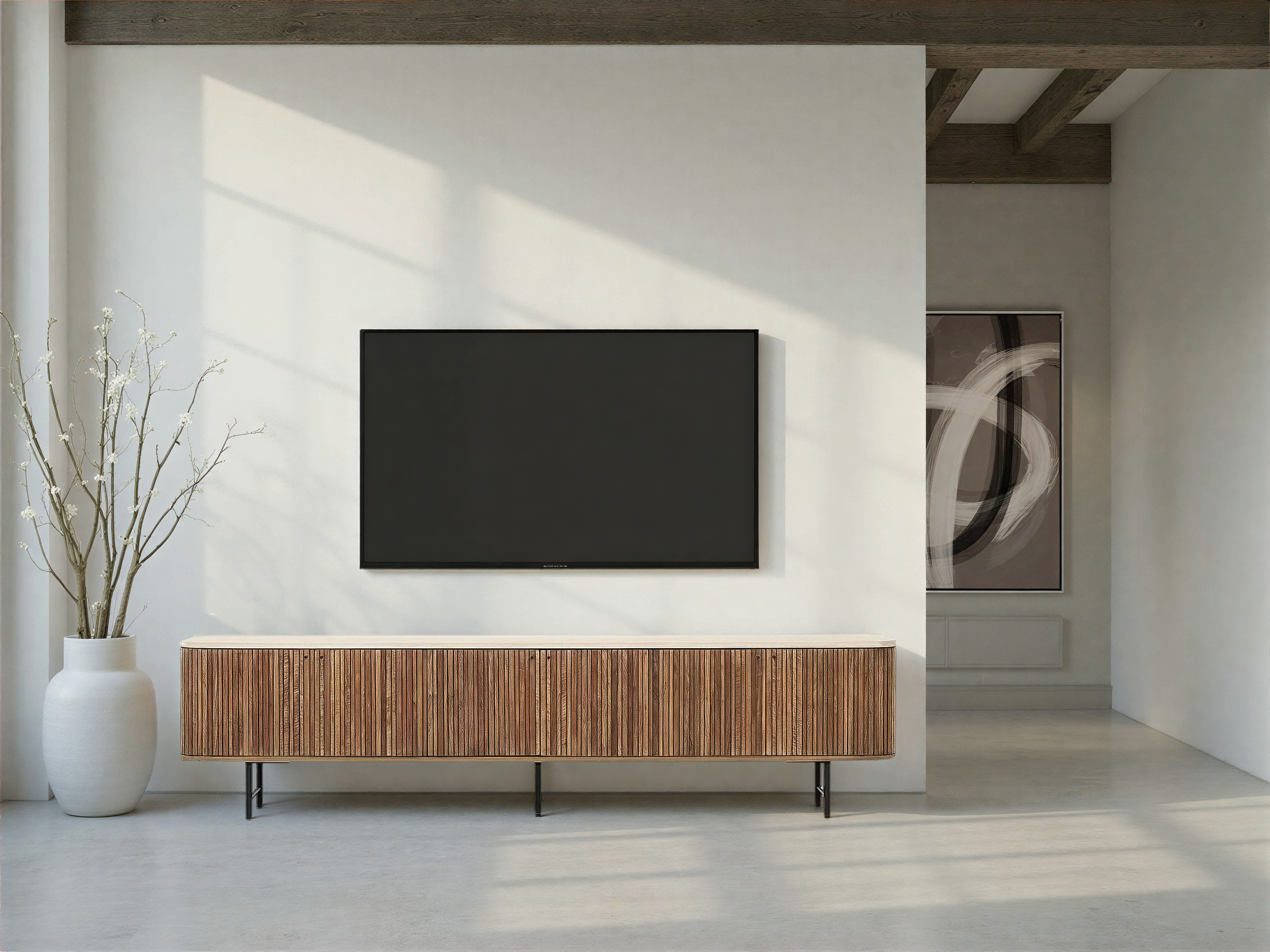 laag tv-meubel in warme bruintint