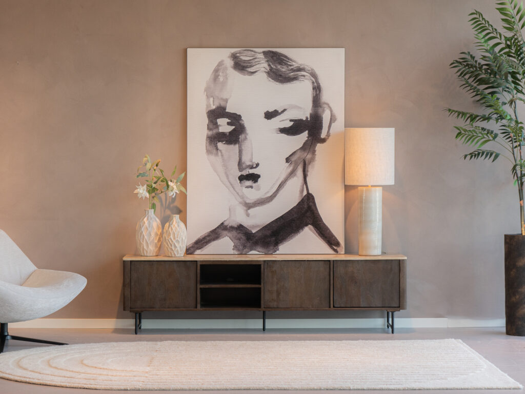 klassieke tv meubel met mango hout en travertin 200cm