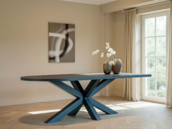 Tafel Antibes XL - 260x100cm - obelisk - rechte rand - navia brown - metaalkleur zwart