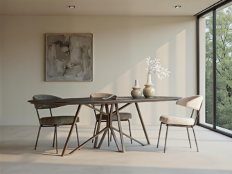 Stabiele eiken tafel met strakke belijning en klassieke uitstraling