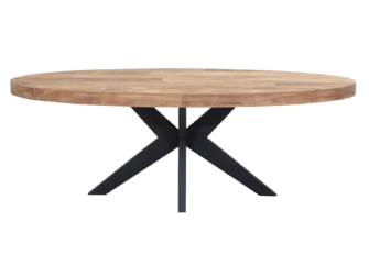 Teakhouten ovale tafel San Remo met een afmeting van 220x105x77 cm, ideaal voor een stijlvol interieur.