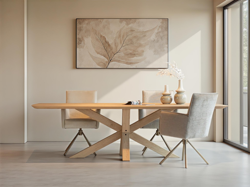 Duurzame massief eiken eettafel met X-vormig onderstel